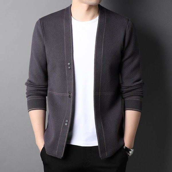 CáRdigan De OtoñO SuéTer De Hombre Holgado VersióN Coreana De La Tendencia SuéTer Casual Abrigo Fino De Primavera Y OtoñO Para Hombre 4XL-image