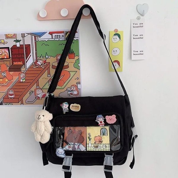 Torba PłóCienna Crossbody O DużEj PojemnośCi Dla StudentóW, Damska Wszechstronna Nowa JapońSka Torba Listonoszka Na Ramię W Jednolitym Kolorze Harajuku Gray-image