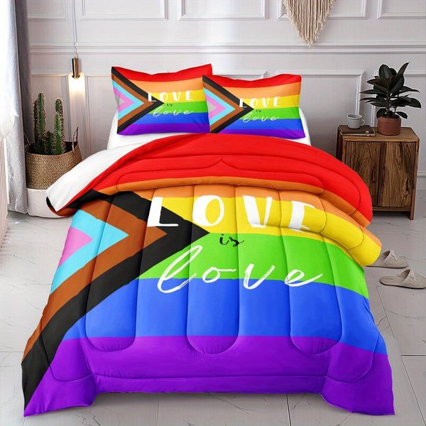 Juego De Cama Rainbow Love Is Love Funda NóRdica Con Funda De Almohada ImpresióN 3D TamañO Individual Queen King Completo Ropa De Cama DecoracióN De Dormitorio AU Single140X210Cm-image