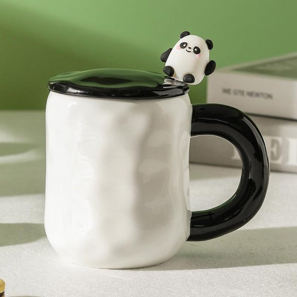 Wysokiej JakośCi Uroczy Ceramiczny Kubek Panda Dla DziewcząT, Kubek Z Pokrywką I łYżEczką Dla Par O DużEj PojemnośCi Do Picia Wody Do UżYtku Domowego 401-500Ml-image