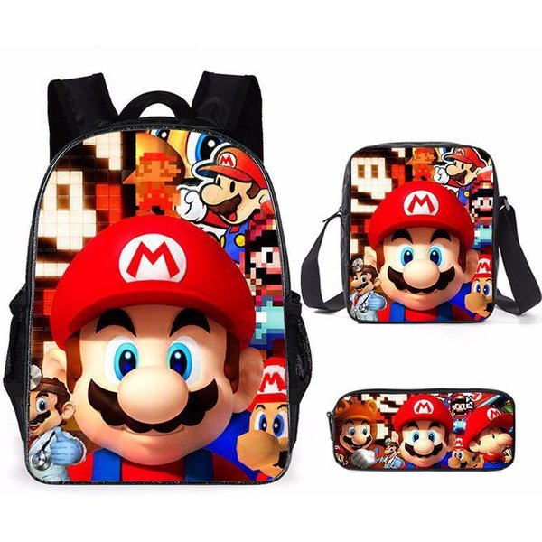 Mario, Tornister Do SzkołY Podstawowej I śRedniej, Plecak DziecięCy, Plecak Z Postaciami Z KreskóWek. Three-Piece Set-image