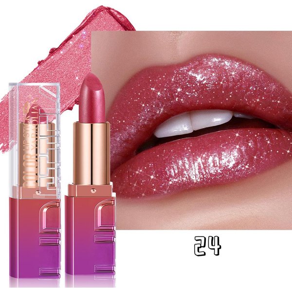 Barra De Labios Brillante Perlada Destellos Dorados Ultrapigmentada Tinte MetáLico Para Labios Glamour Diamante Lujo Atrevido Maquillaje De Labios Con Purpurina Gray-image