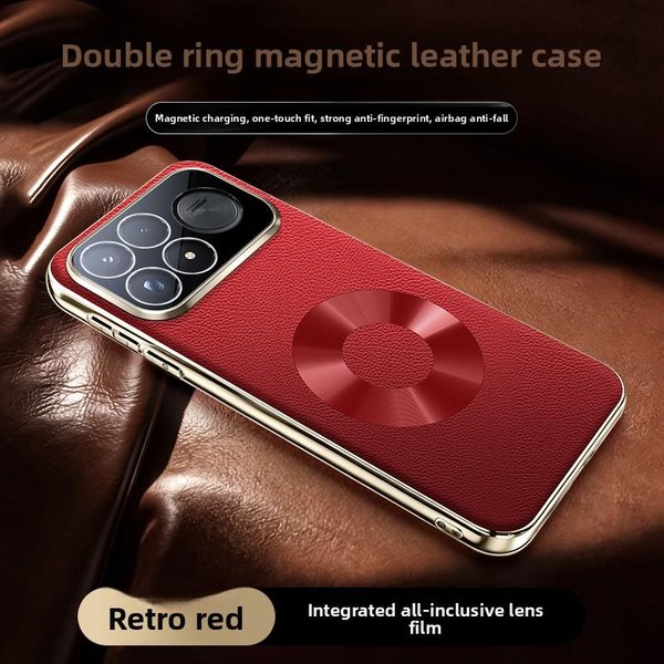 Luksusowe Magnetyczne Etui Ochronne Ze SkóRy PU Na Telefon Xiaomi Poco F9 Ultra F9 Pro F8 Ultra F8 Pro Dla Magsafe Bezprzewodowe ŁAdowanie Pokrowiec Ochronny Poco F9 Ultra Czerwony-image