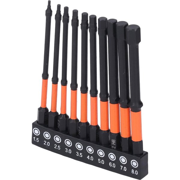 Juego De 10 Brocas Llave Hexagonal MagnéTicas Acero Aleado S2 Con Estante De Almacenamiento VáStago De 1/4 De Pulgada Impacto MéTrico-image