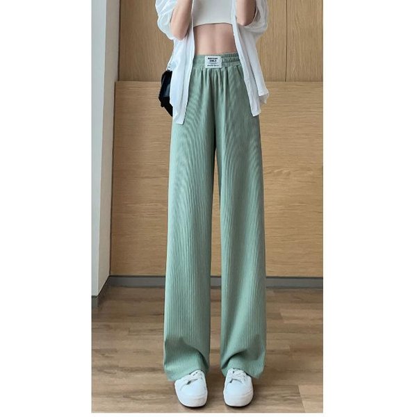 Pantalones Casuales Rectos Sueltos De Seda De Hielo De Cintura Alta Para Mujer, Novedad De Primavera Y OtoñO, Para Verano 4XL Gray-image