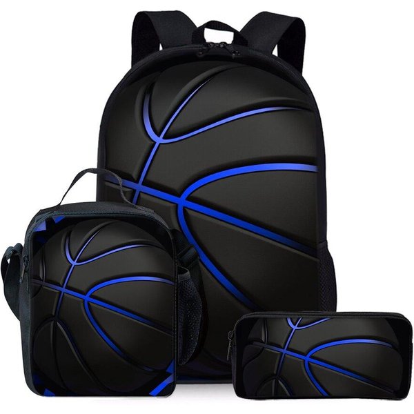 Set De Mochilas De Tres Piezas Con Estampado De Baloncesto Para NiñOs Y NiñAs Mejores Regalos Mochila Escolar Plana De Dibujos Animados 2D Para NiñOs-image