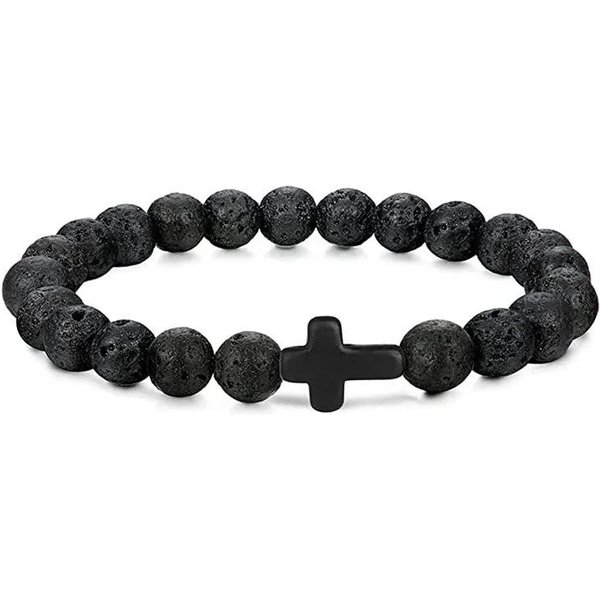 Modlitwa MężCzyźNi Naturalny Kamień Drewniane Koraliki RóżAniec Hematyt Krzyż Bransoletki Onyks Medytacja Bransoletka Kobiety Joga BiżUteria Homme Pulsera-image