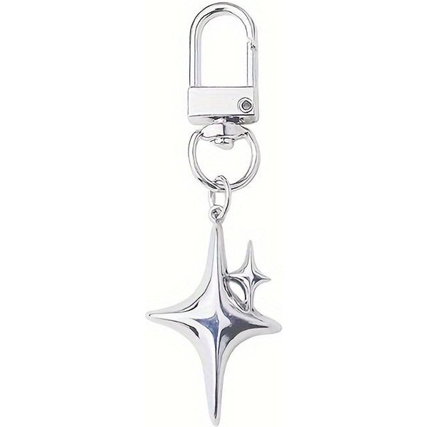 1Pc Llavero De AleacióN Estrella Y Luna Moderno Llavero Para Damas Para Bolsos, Mochilas, Coches Uso Diario - Forma Decorativa De Estrella, Hebilla De Anillo White-image