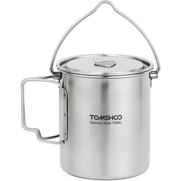 Tomshoo 750Ml Garnek Ze Stali Nierdzewnej PrzenośNy Kubek Na Wodę Z Pokrywką I SkłAdanym Uchwytem Outdoor Camping Cooking Picnic Pot-image