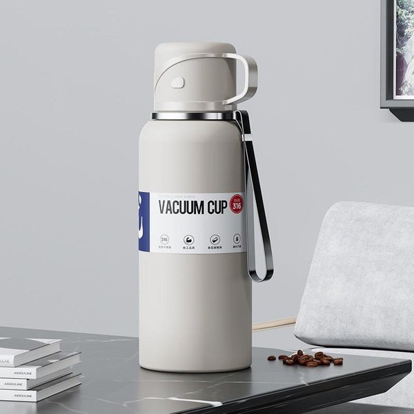 Botella De Agua TéRmica De 2L Tapa Grande Con Pajita Termo De Acero Inoxidable Botella De Agua FríA Botella TéRmica Deportiva Duradera Duradera 2000Ml-image