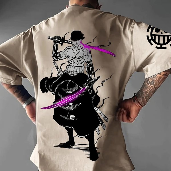 2026 ONE Piece Anime JaponéS Roronoa Zoro Camiseta Unisex Estampada Verano Casual Manga Corta Camiseta De AlgodóN Casual Y2K Xxxl Beige-image