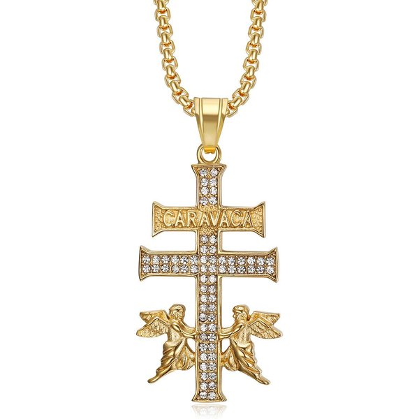 Europa, AméRica, JoyeríA, Collar Con Colgante De ÁNgel Y Cruz Chapado En Oro Con Diamantes 60CM Beige-image