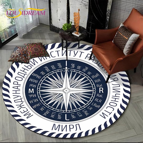Dywan OkrąGłY 3D Z Serii Retro Compass, Dywan OkrąGłY Do Salonu, Sypialni, PodkłAdka Pod Nogi Sofy, Dekoracja, Mata PodłOgowa AntypośLizgowa, Prezent Diameter 60Cm-image