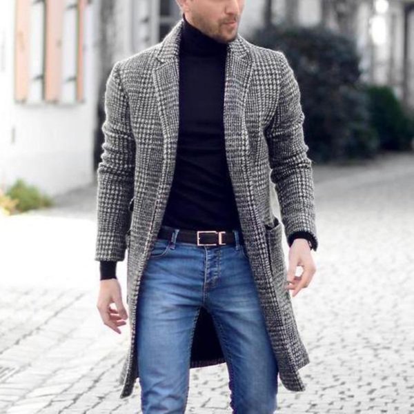 Abrigo De Lana De OtoñO E Invierno Gabardina De Lana Mediana Y Larga Para Hombre Chaqueta Cruzada 4XL-image