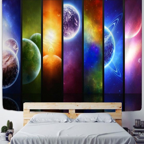 Tapiz De Planeta Colgante De Pared PsicodéLico Ciencia FiccióN BrujeríA Estilo Bohemio Alfombra Hippie DecoracióN De HabitacióN 95X70Cm Blue-image