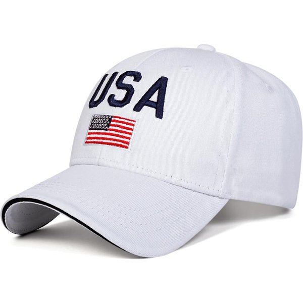 Unisex Czapki Bejsbolowe Z Haftem Liter USA Na Wiosnę I Jesień, Regulowane, Casualowe, PrzeciwsłOneczne, Sportowe BiałY-image