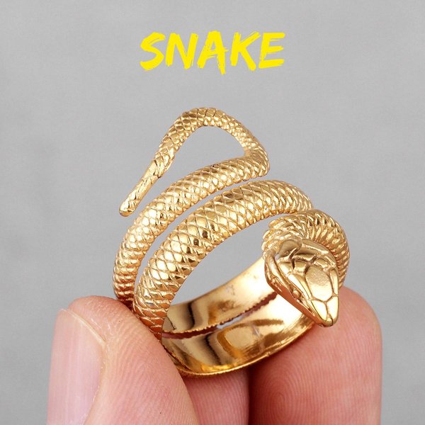 Serpiente Dorada Animal Anillos De Acero Inoxidable Para Hombres Punk Hip Hop ÚNicos Modernos Para Novio Masculino JoyeríA Regalo Creativo 10 Beige-image