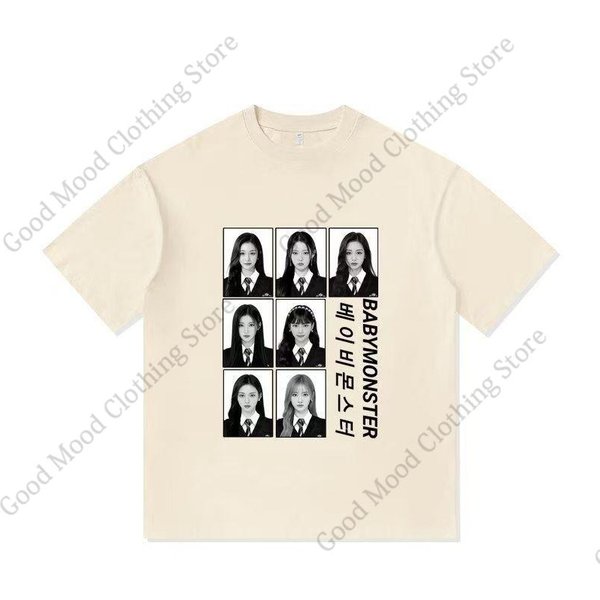 Babymonster Koszulka Dla FanóW Kpop Rami Ahyeon Rora ASA Ruka Chiquita Pharita Nadruk Koszulka Unisex Damska BawełNa KróTki RęKaw T-Shirty S White-image