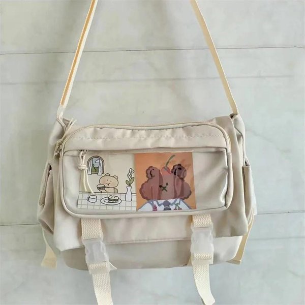 Torba PłóCienna Crossbody O DużEj PojemnośCi Dla StudentóW, Damska Wszechstronna Nowa JapońSka Torba Listonoszka Na Ramię W Jednolitym Kolorze Harajuku BeżOwy-image