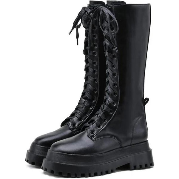 Rimocy Botas De Plataforma Gruesas De Moda Nueva Mujer OtoñO Invierno Cuero PU Botas Hasta La Rodilla Mujer Punk Suela Gruesa Botas Largas 40 Negro-image