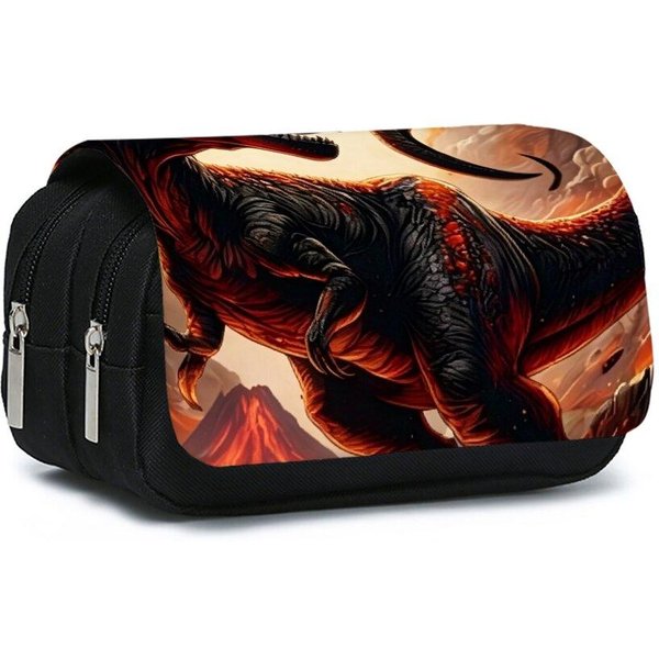 Estuche Flip De Doble Capa Con Estampado De Dinosaurio VolcáNico Para NiñO/NiñA Mejores Regalos Estuche Escolar De Dibujos Animados 2D Para NiñOs-image