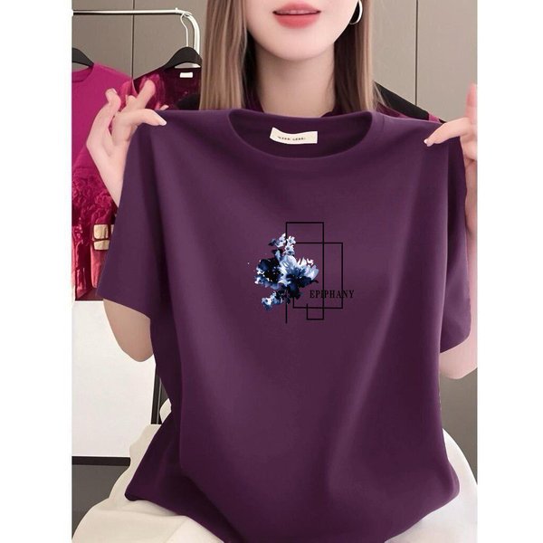Venta De LiquidacióN: Elegante Camiseta Estampada De Manga Corta Para Mujer, Corte Holgado Con Cuello Redondo, Aspecto Adelgazante Y Juvenil, Perfecta Para Ropa Casual. M Gray-image