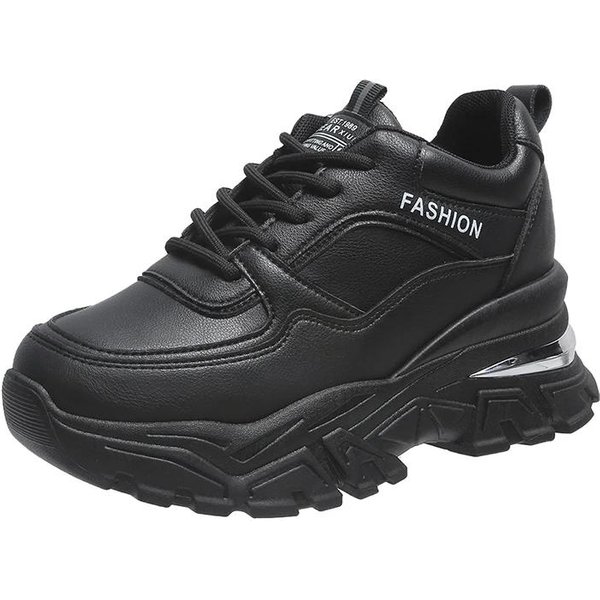 Rimocy Zapatillas De Deporte Blancas De Piel SintéTica Con Plataforma Gruesa Para Mujer, Zapatos Vulcanizados Con TacóN Oculto Y Suela Gruesa Para OtoñO E Invierno 39 Negro-image