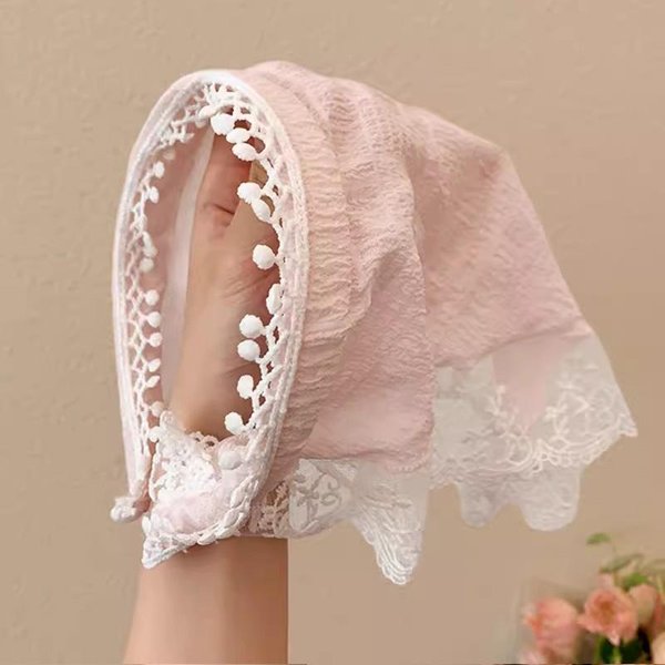Diadema Estilo FrancéS Con Encaje A Cuadros, Triangular, Estilo Turbante, Para Mujeres Y NiñAs, Dulce Diadema Decorativa Para El Cabello, Accesorios Para El Cabello De Moda Color Rosa-image