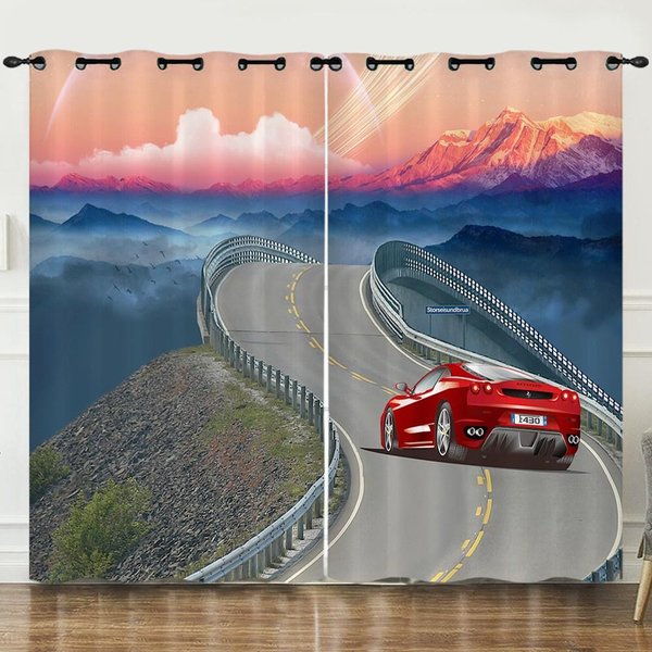 Cortina 3D De Carreras De Coches Deportivos Geniales 2 Paneles DecoracióN De Dormitorio Para NiñOs Cortina Para El Hogar Para Sala De Estar 100W130H(Cm)40X51In&Grommet Top-image