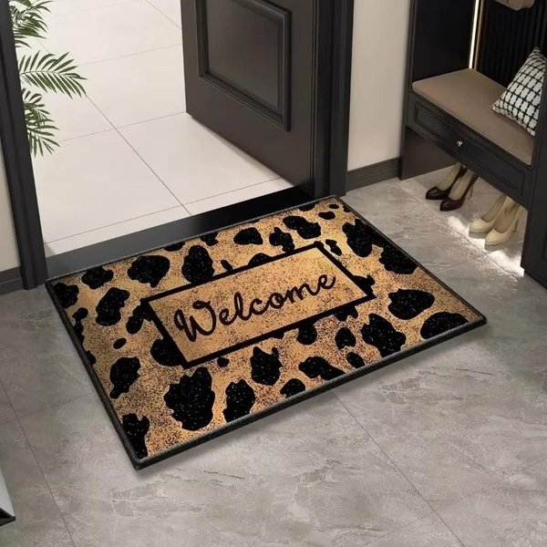 Wycieraczka WejśCiowa Z Nadrukiem Lamparta Zmywalny Dywanik WewnęTrzny ZewnęTrzny AntypośLizgowy Dywanik Do Przedpokoju ŁAzienki Dekoracja Domu 40X60Cm Flannel Black-image