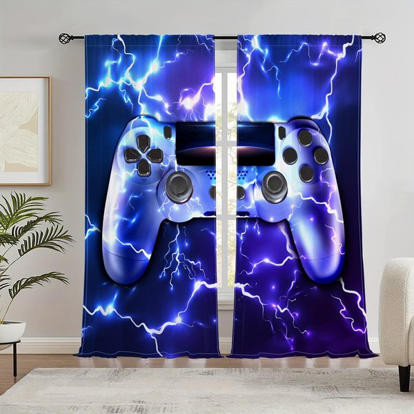 Cortinas Para Videojuegos, Cortinas Para NiñOs, Cortinas Para Videojuegos, Cortinas De Tela Modernas Para Videojuegos, Cortinas Para Videojuegos, Color Verde, 2 Piezas 135W165H(Cm)53X65In&Grommet Top-image