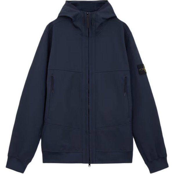 Stone Island FW24 Soft Shell Wiatroszczelna Wodoodporna OddychająCa Kurtka Polarowa Z Kapturem Na Zamek Kurtki Unisex Granatowy 8115Q0322-V0020 M Black-image