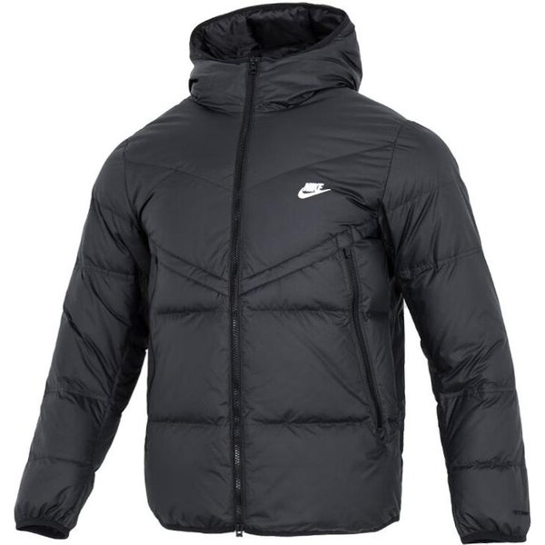 MęSka Czarna Kurtka Puchowa Z Kapturem I Zamkiem BłYskawicznym Z Nadrukiem Logo Nike 2XL Black-image