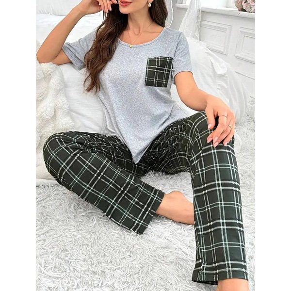 Jesienno-Zimowy Zestaw PiżAm Damskich Do Spania Homewear Kokarda KróTki RęKaw T-Shirt I DłUgie Spodnie PiżAmy Odzież Domowa M-image