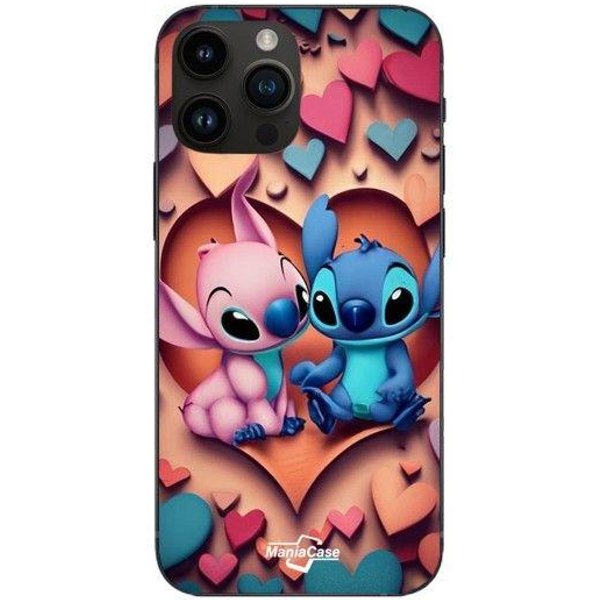 Coque De TéLéPhone - Maniacase - Iphone 12 Pro - Souple - Silicone - Stitch Angel Coeur Coloré Negro-image