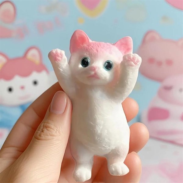 Dzieci DziecięCa 1 Szt. Kawaii Flokowany Kot Squishy Zabawka Do ŚCiskania, RęCznie Robiona Fufu Powoli PodnosząCa Się Zabawka Anty-Stresowa, Urocza Sensoryczna Zabawka Fidget Dla DorosłYch RóżOwy-image