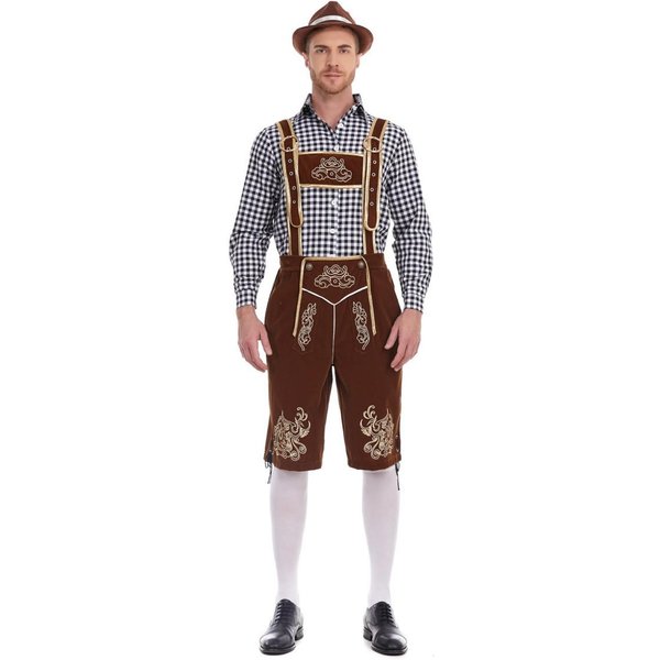 MęSki Bawarski StróJ Na Oktoberfest - Zestaw Koszula W Kratę I Spodnie Na Szelkach XXL WielbłąDzi-image