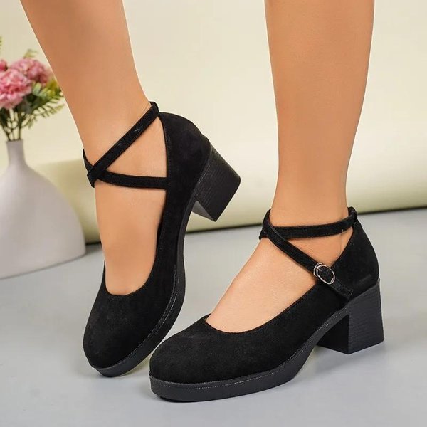 Zapatos De Mujer Envoltura Al Tobillo Zapatos De TacóN Alto Para Mujer Talla Grande Bombas Oficina Y Carrera Zapatos De TacóN Grueso Con Correa De Hebilla Para Mujer 37 Black-image