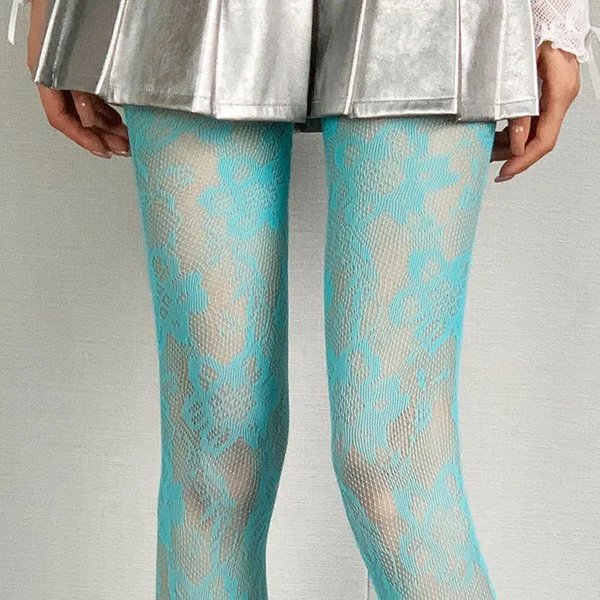 Damskie Kwiatowe Koronkowe Rajstopy Letnie Siatkowe Seksowne WycięCia Cienkie I OddychająCe Retro Punk Y2K Rajstopy Indywidualne stockings One Size Gray-image