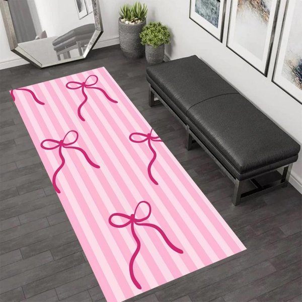 Uroczy RóżOwy Kokardka Serce Jagoda Dywanik Biegacz Akwarelowy Kwiatowy Nadruk AntypośLizgowa Mata PodłOgowa PokóJ Dziewczynki SłOdka Dekoracja Domu 40X120Cm Felt-image