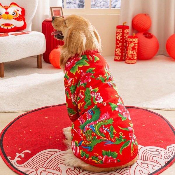 OtoñO E Invierno AñO Nuevo TóTem Perro Grande Jersey PulóVer Perro Grande Golden Retriever Festivo AñO Nuevo Chino Perro AñO Del DragóN Ropa Para Mascotas 3XL Red-image