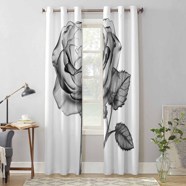 Cortinas De Ventana Blancas Y Negras Con Rosas Para Sala De Estar Dormitorio Cortina Cocina Moderna Persianas Cortinas 135W X 60H(Cm) X1 Gray-image