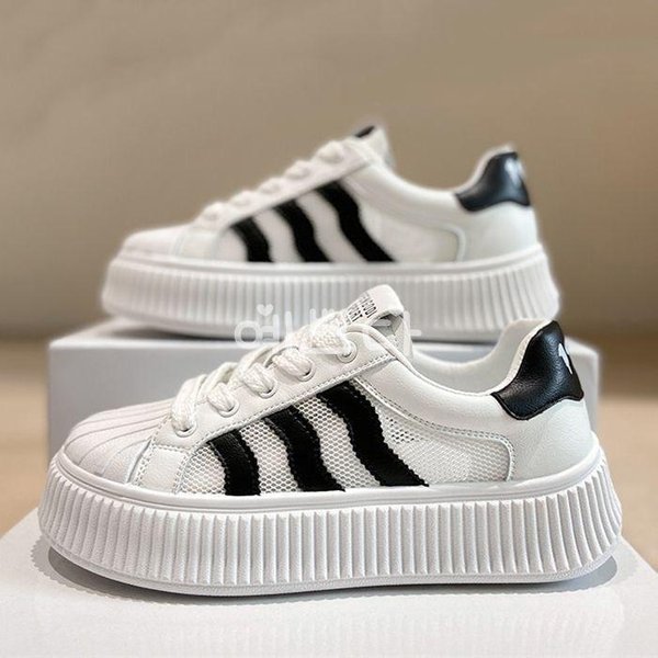 Siatkowa OddychająCa Cholewka GłOwa Muszelki MałE BiałE Buty DziecięCe Letnie Nowe Buty Damskie Studenckie Wszechstronne Platforma Sportowe Buty Na Deskę 40-image