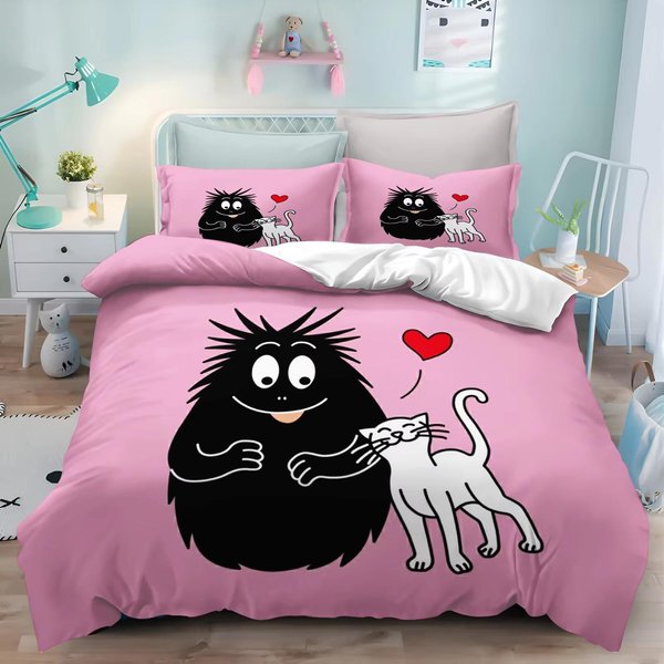 Nuevo Juego De Cama De Dibujos Animados Con ImpresióN 3D L-Les & B-Barbapapa Doble Individual King Funda NóRdica EdredóN Funda De Almohada NiñOs NiñAs Adultos Dormitorio EU Twin 135X200Cm White-image
