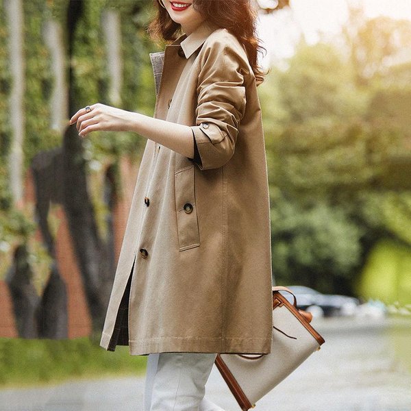 Gabardina Para Mujer, Modelos Medianos Y Largos De OtoñO, Abrigo Informal De Mujer De Temperamento PequeñO. 4XL Black-image