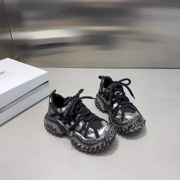 OddychająCe Toporne Sneakersy Damskie Jesienne Nowe Retro Postarzane Gruba Podeszwa PodwyżSzająCe Sneakersy 40 Czarny-image