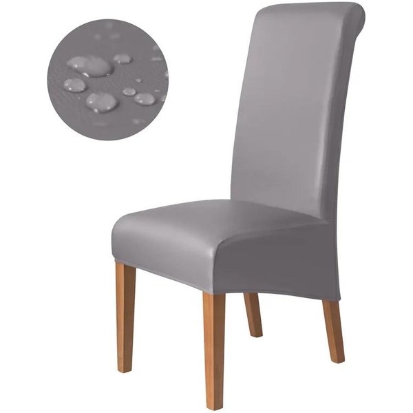 1 Szt. Elastyczny Pokrowiec Na KrzesłO Jadalniane SkóRa PU Wodoodporne Pokrowce Na KrzesłA DłUgie Oparcie Jednolity Kolor Pokrowce Na Siedzisko Bankiet Hotel Dekor 1Piece Chair Cover Gray-image