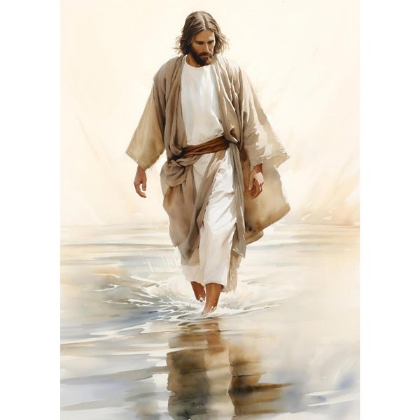 Akwarelowy Plakat Jezus ChodząCy Po Wodzie Obraz Jezus Z DziećMi, Malarstwo Na PłóTnie ChrześCijańSka Sztuka ŚCienna Chrystus Dekoracja Domu Prezent 70Cm×120Cm Noframe-image