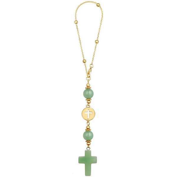 Colgante De Cruz De Cuarzo Rosa Natural Rosa Para Espejo Retrovisor De Coche, Adorno De Cristal Religioso Para Interior De AutomóVil, Cruz Con Acento De CorazóN, GuardiáN Espiritual 1Pcs-image