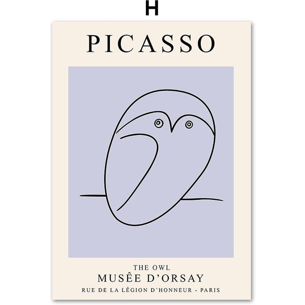Abstrakcyjny Picasso SłOń Mysz Ptak Kot I Druki ŚCienne Sztuka PłóTno Malarstwo ŚCienne Obrazy Do Dekoracji Salonu Plakaty Nordyckie 60X90Cm No Framed-image